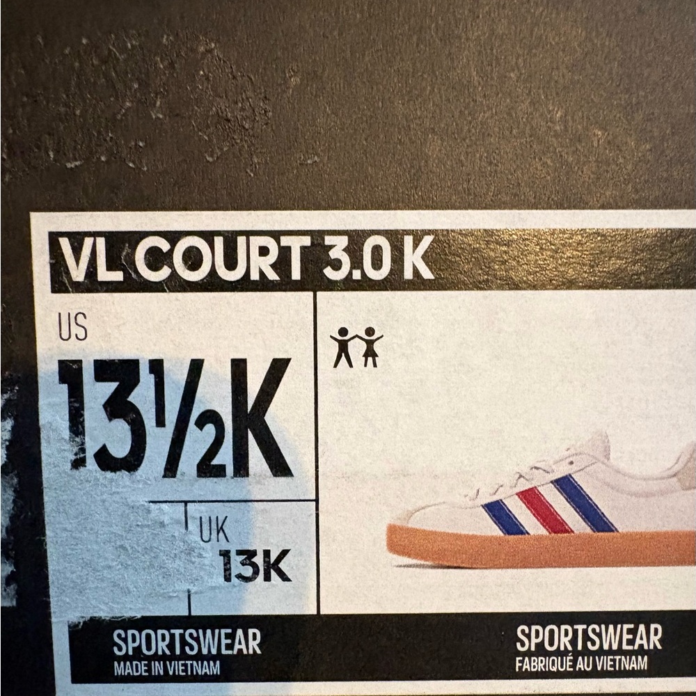Adidas VL Court 3.0 K White with Red and Blue Accents - Picture 4 of 4